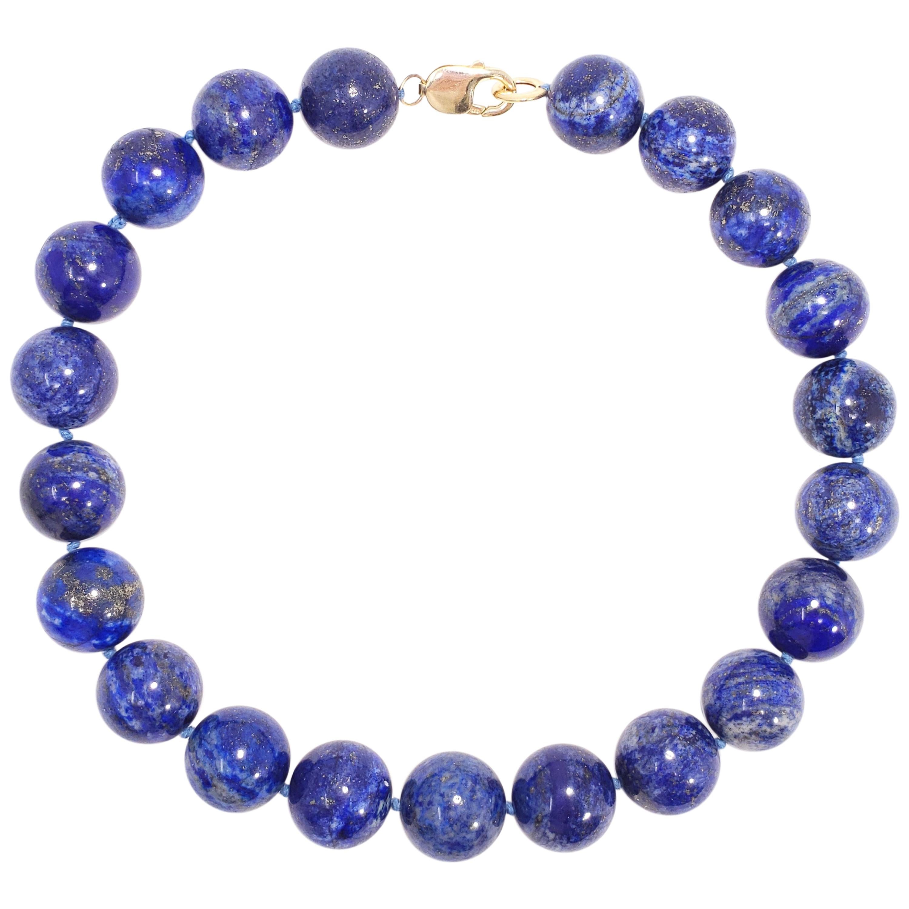 Lapiz Lazuli Large Round Bead 585 or 14 Karat Choker Vintage Necklace