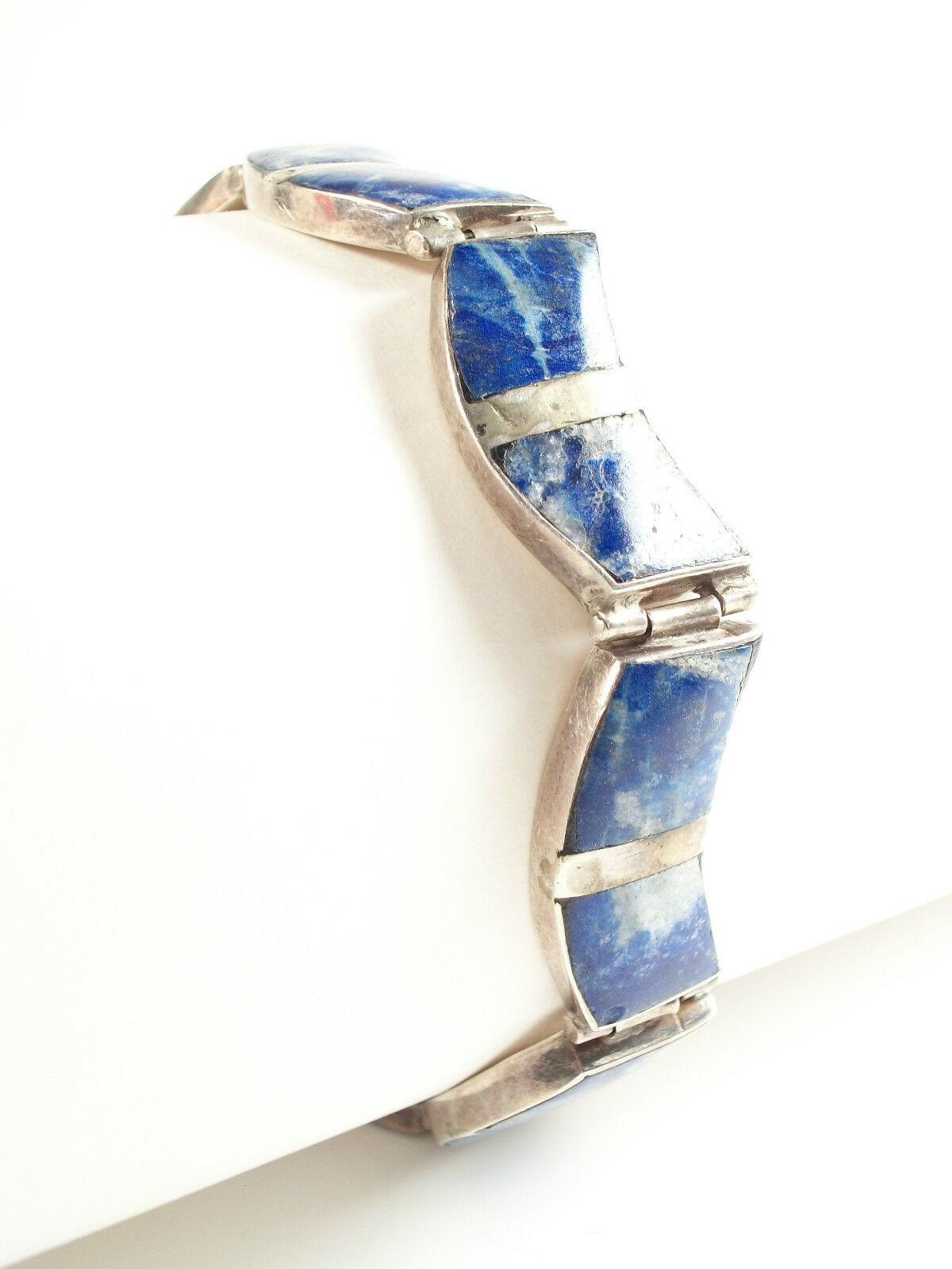 Vintage-Armband aus Lapislazuli und Silber, 980 Silber, Mexiko, Mitte des 20. Jahrhunderts (Modernistisch) im Angebot