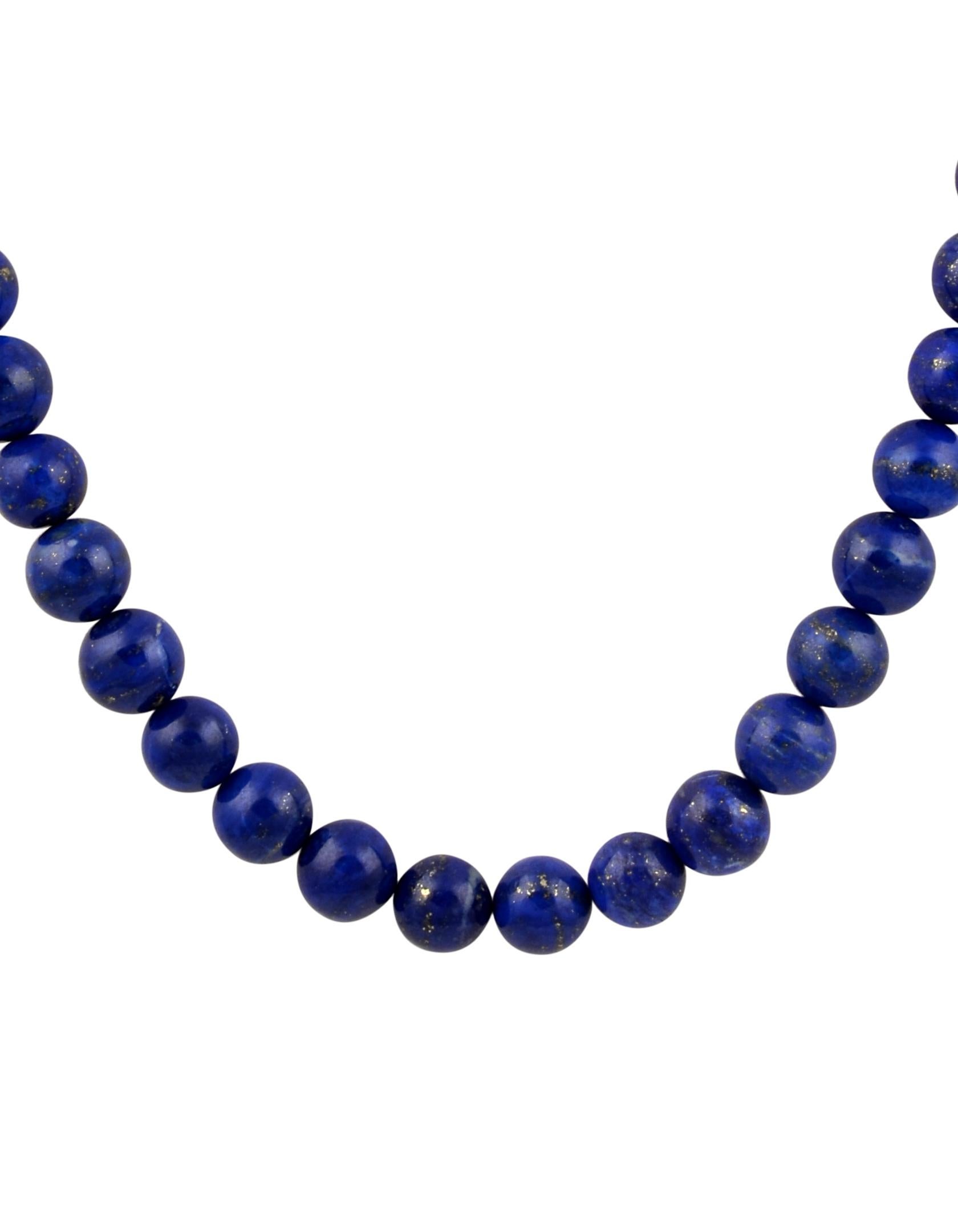 Round Cut Vintage Lapis Lazuli Single Strand Necklace with 14 Karat Yellow Gold Lobster For Sale