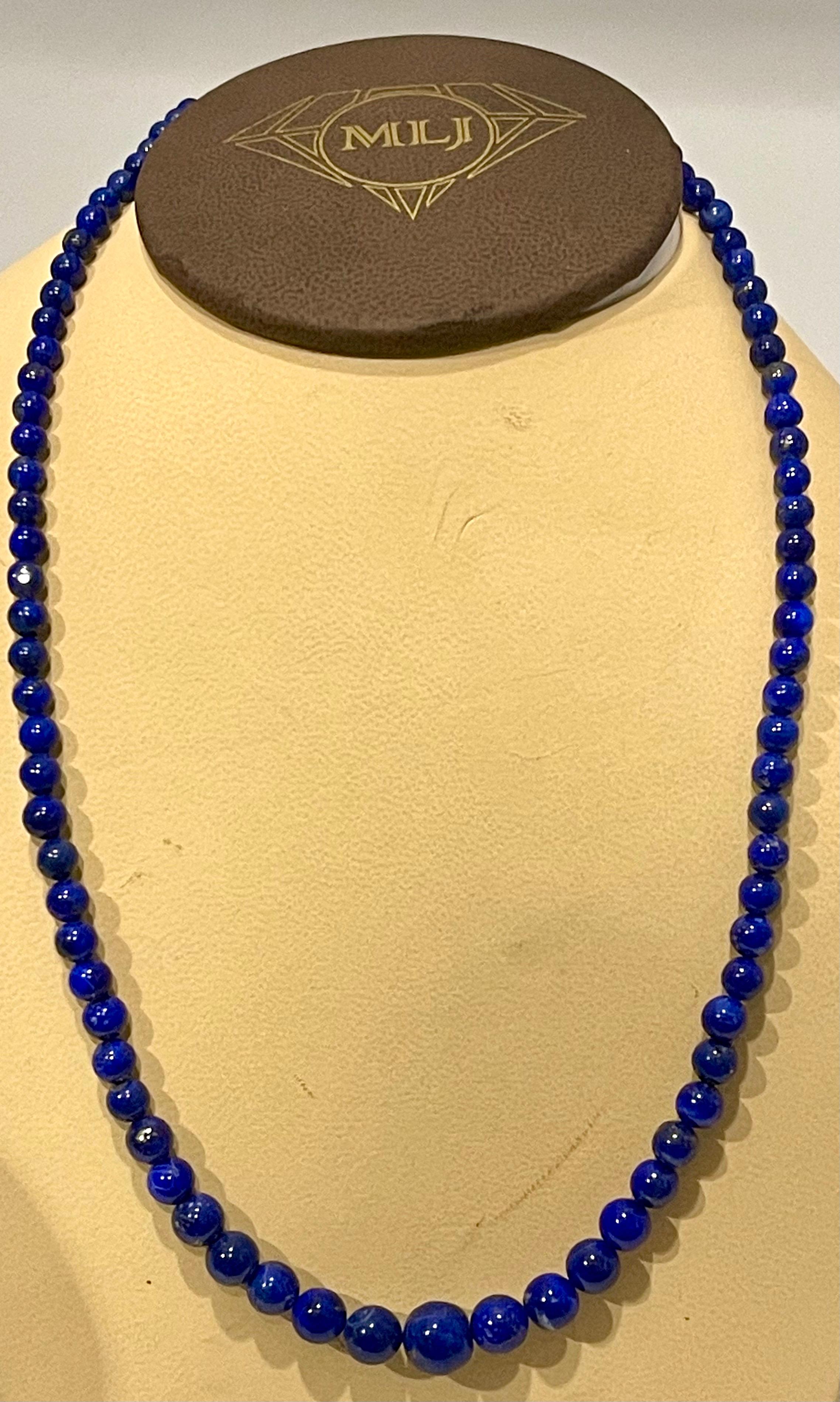 Vintage Lapis Lazuli Single Strand Necklace with 14 Karat Yellow Long Hook Clasp For Sale 8