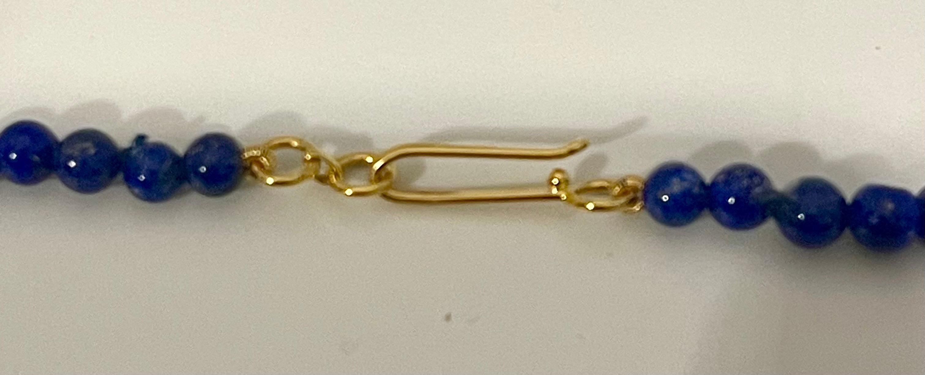 Vintage Lapis Lazuli Single Strand Necklace with 14 Karat Yellow Long Hook Clasp For Sale 4