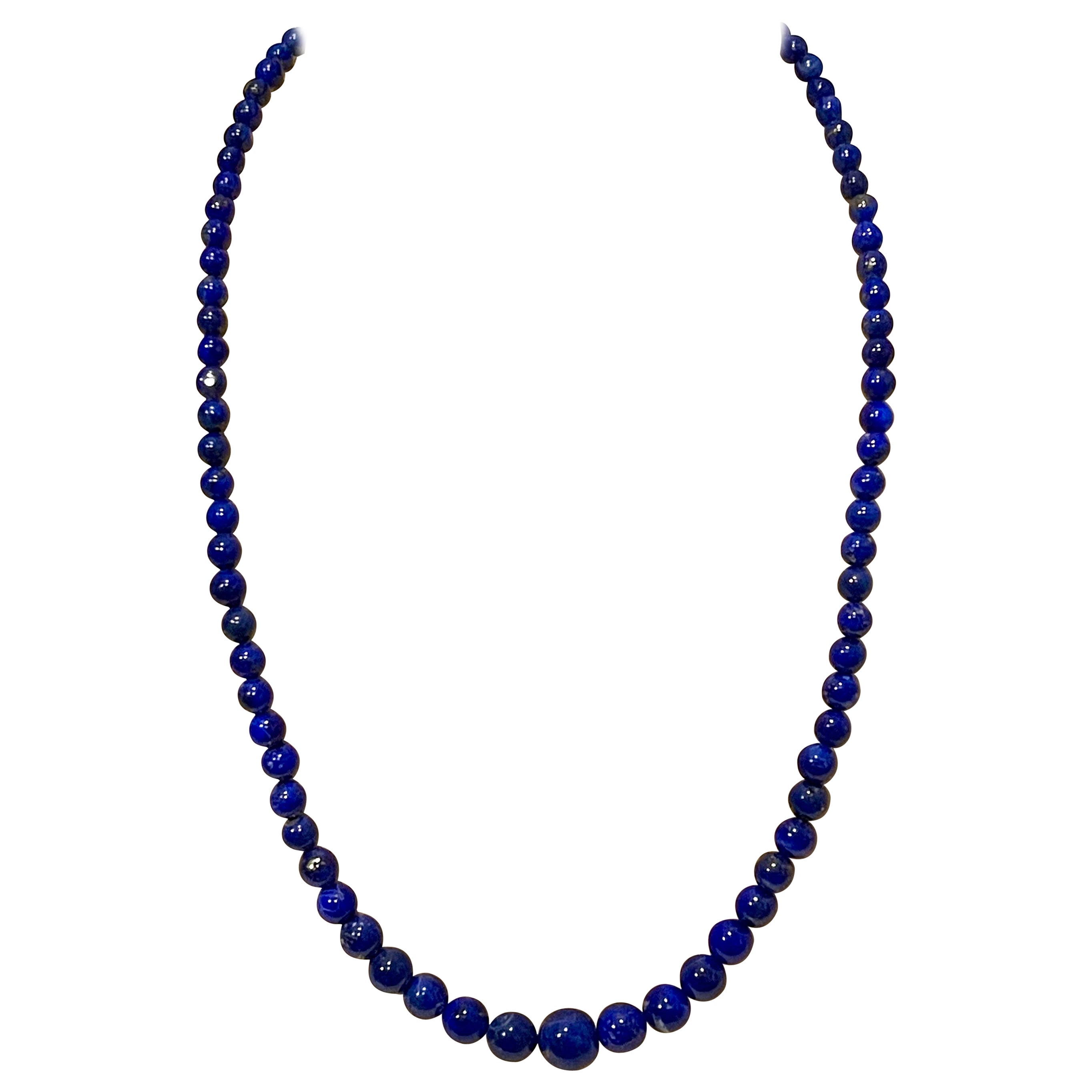 Einreihige Halskette aus 14 Karat Gelbgold mit langem Hakenverschluss aus Lapislazuli