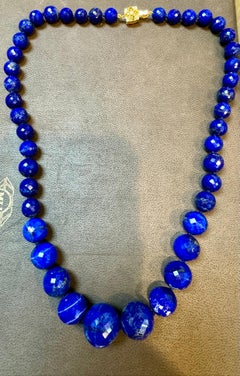Einreihige Vintage-Halskette aus 18 Karat Gelbgold mit Lapislazuli und Diamant