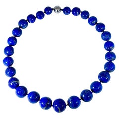 Retro Lapis Lazuli Single Strand Necklace with Diamond Clasp 14 Kt White Gold