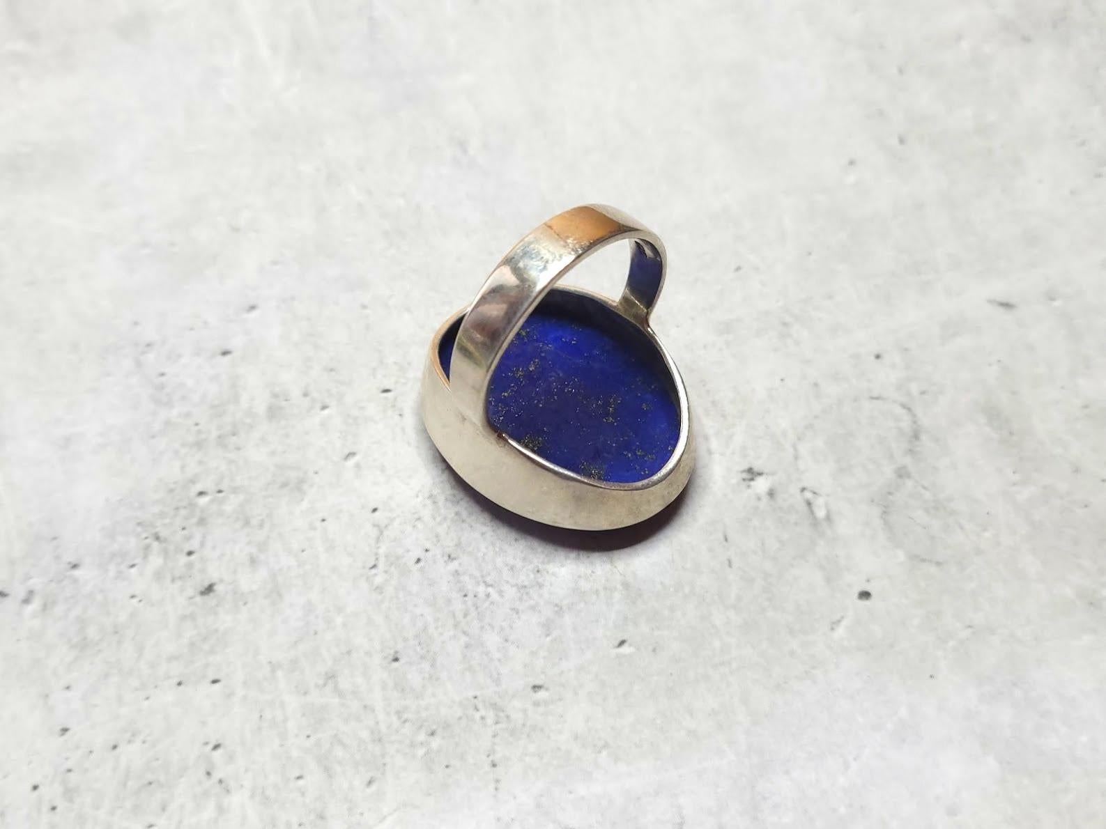 Cabochon Vintage Lapis Lazuli Sterling Silver Ring For Sale
