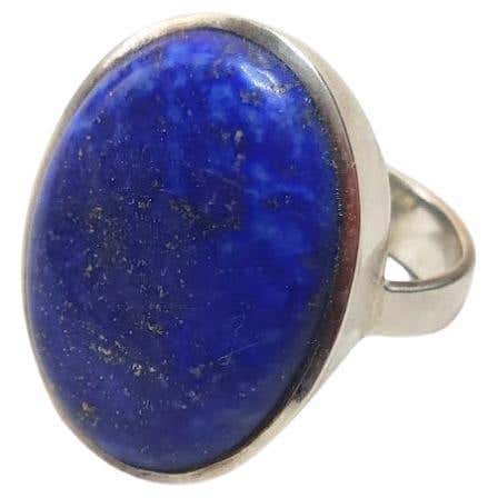Midcentury Natural Lapus Lazuli Oval Cabochon Cocktail Ring For Sale at ...