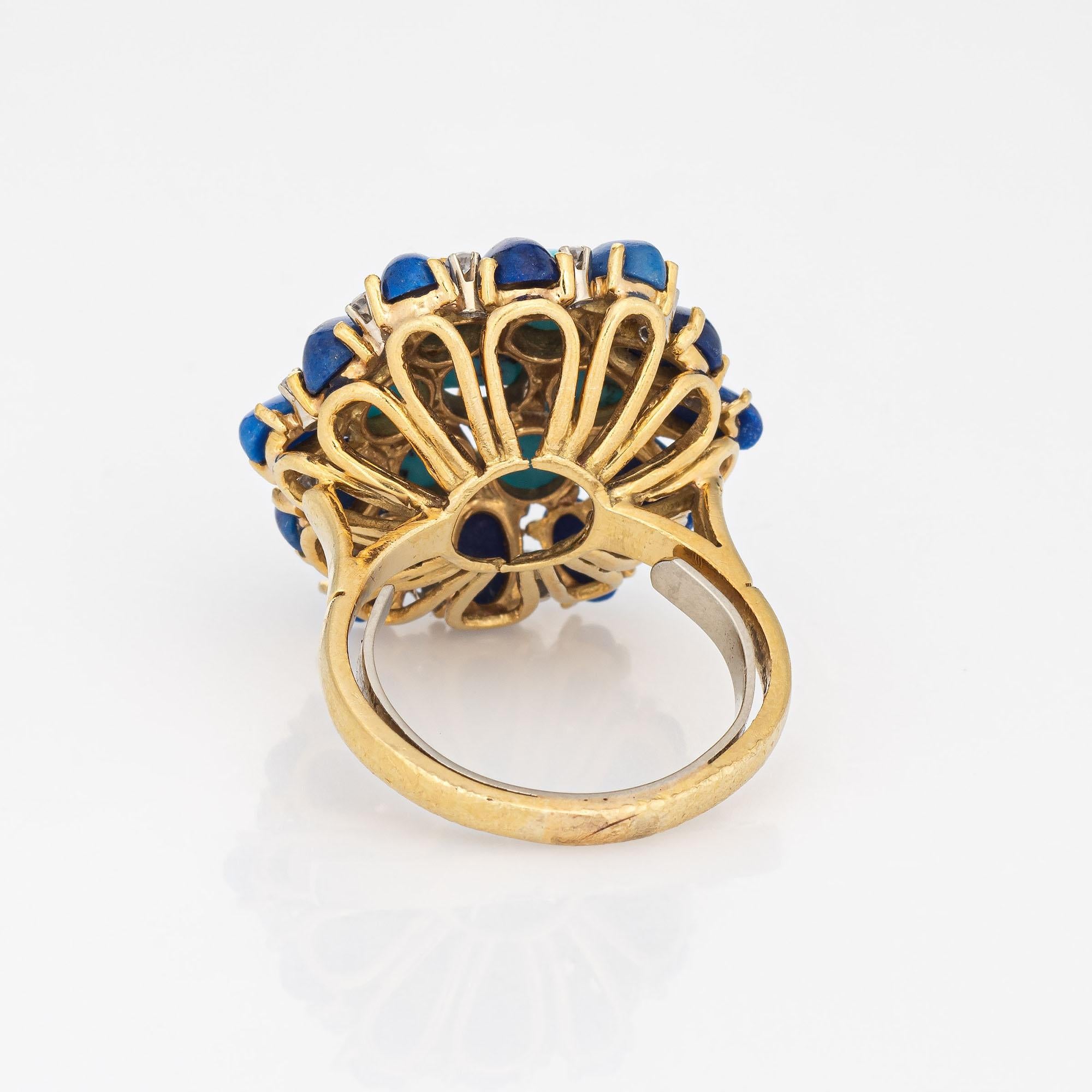 Vintage Lapislazuli Türkis Ring Diamant 18k Gelbgold Cluster-Schmuck im Zustand „Gut“ in Torrance, CA
