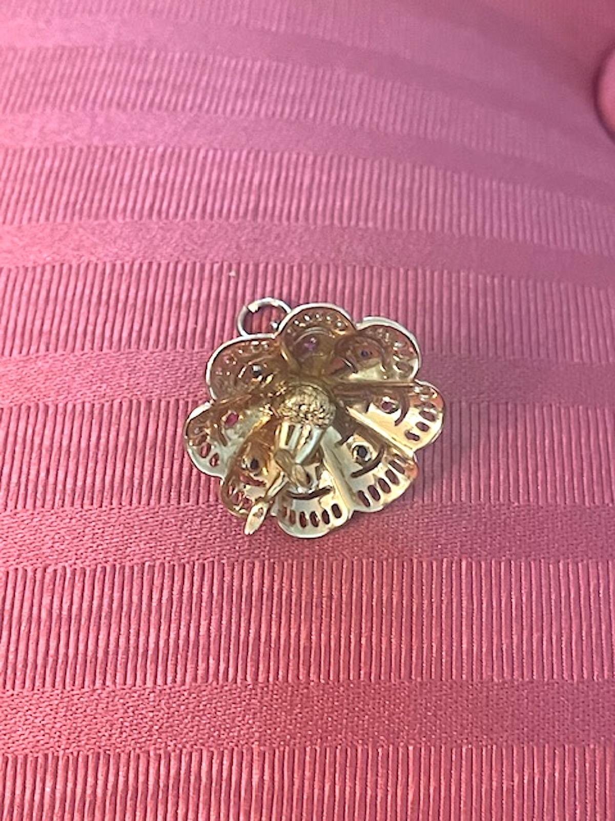 Vintage Large 14k Gold Dancer Charm with Pink and Blue Sapphires For Sale 2