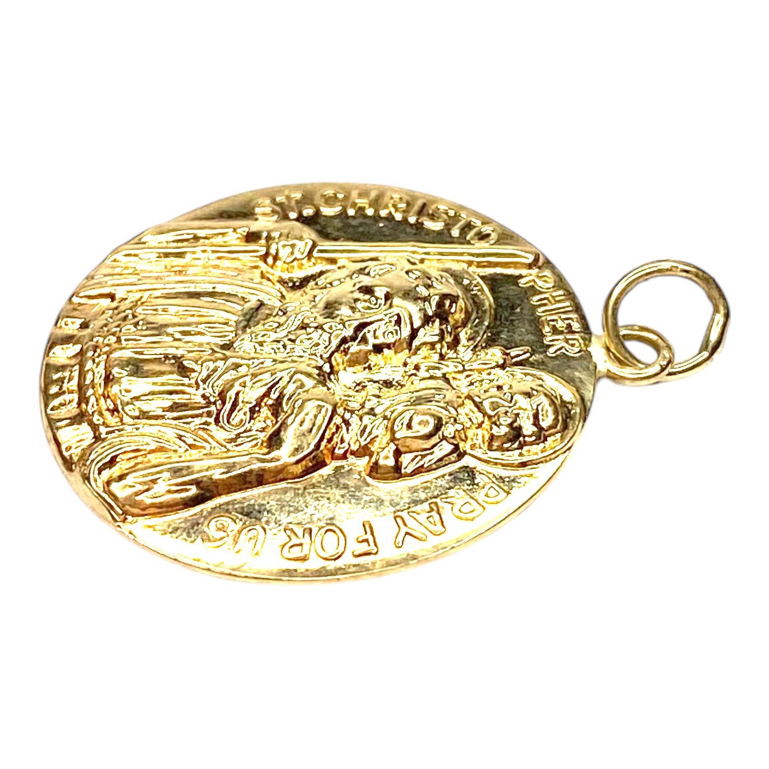 Women's or Men's Vintage Large 14K Gold St Christopher Pendant