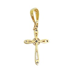 Vintage Large 14K Yellow Gold Diamond Cross Pendant Enhancer