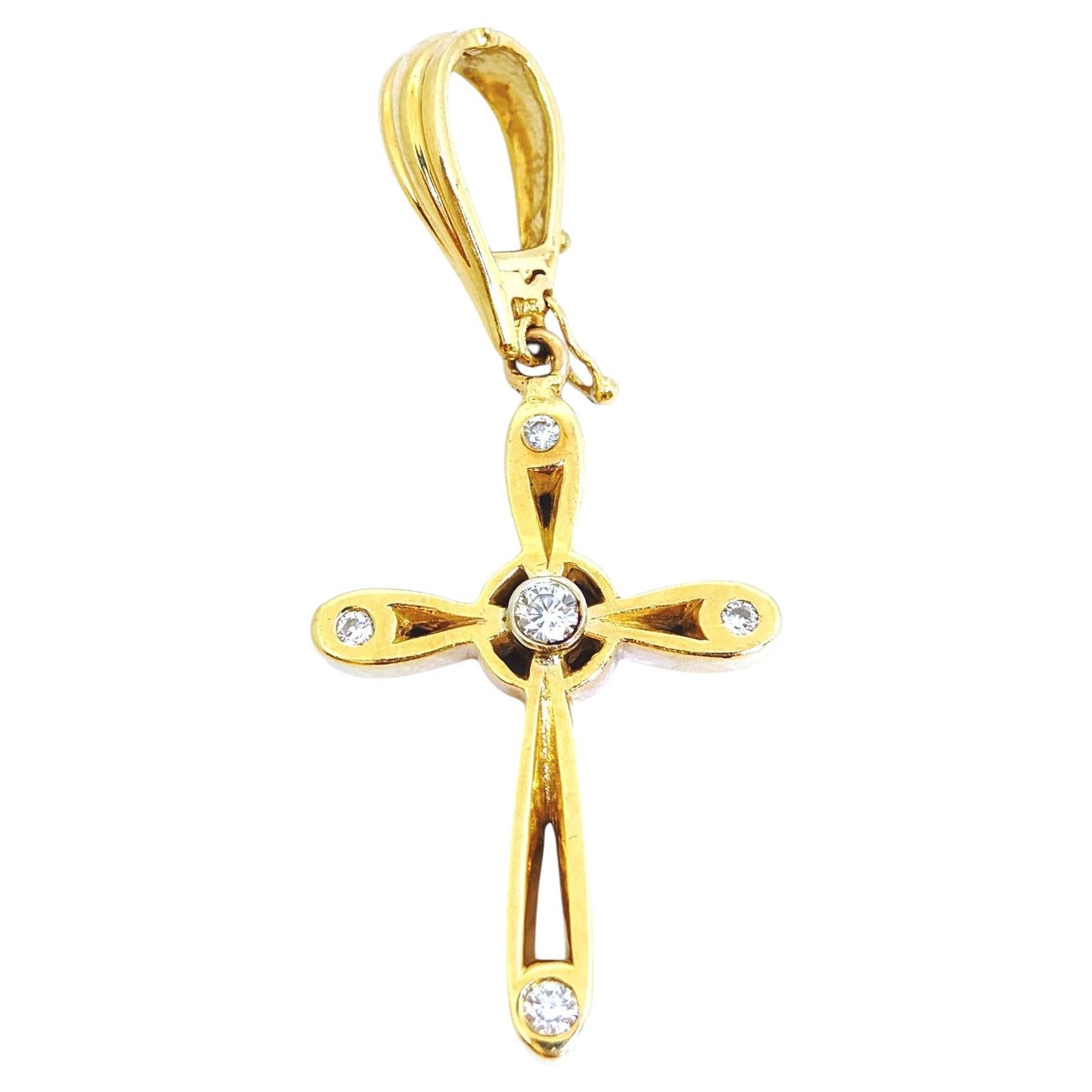 Vintage Large 14K Yellow Gold Diamond Cross Pendant Enhancer