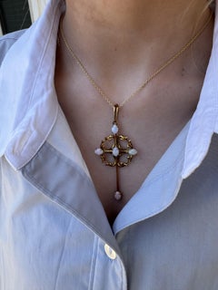 Vintage Large 14K Yellow Gold Opal Cross Pendant