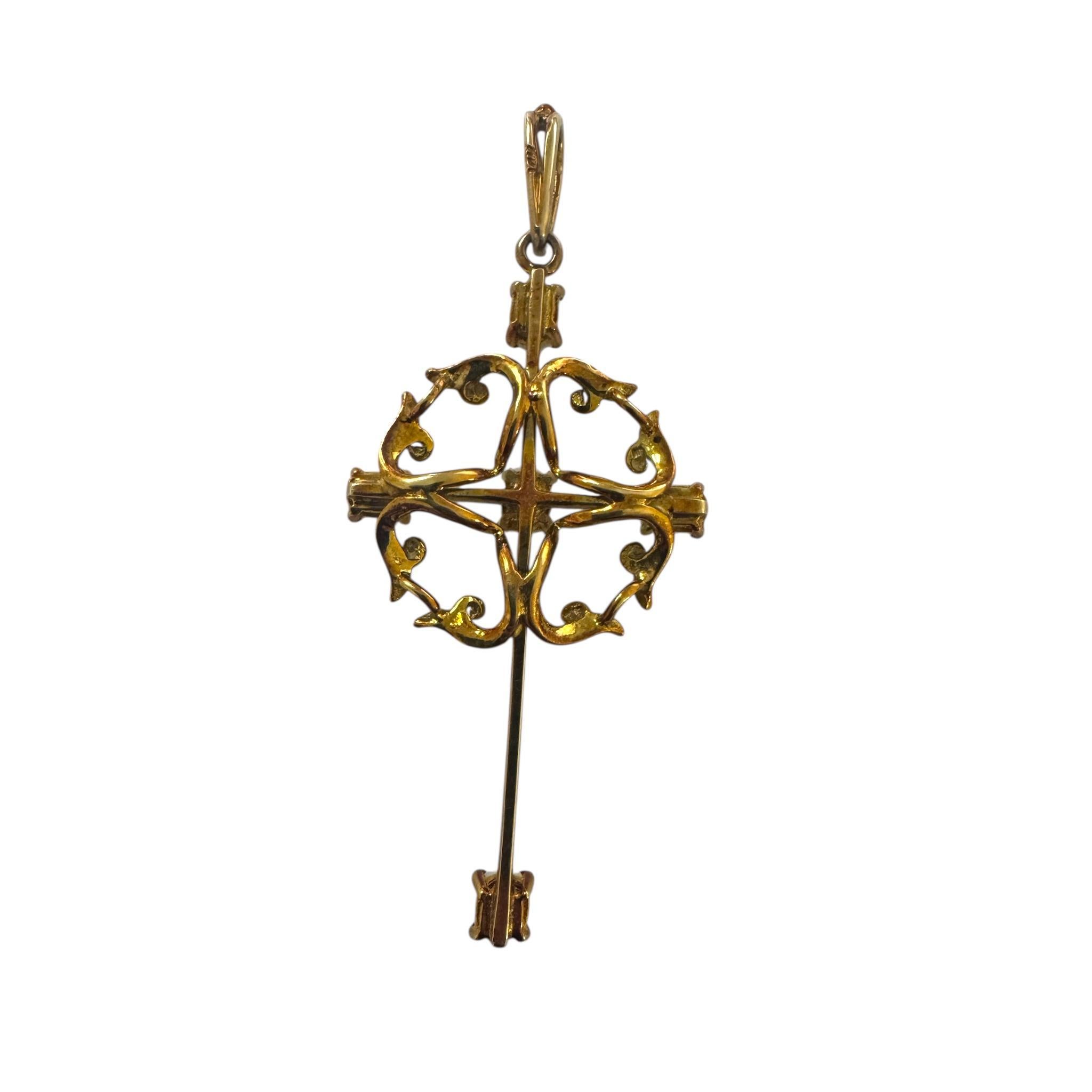 Grand pendentif croix vintage en or jaune 14 carats et opale en vente 3