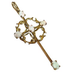 Vintage Large 14K Yellow Gold Opal Cross Pendant