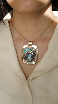 Vintage Large 17ct Australian Boulder Opal Pendant in Gold Over Sterling Silver