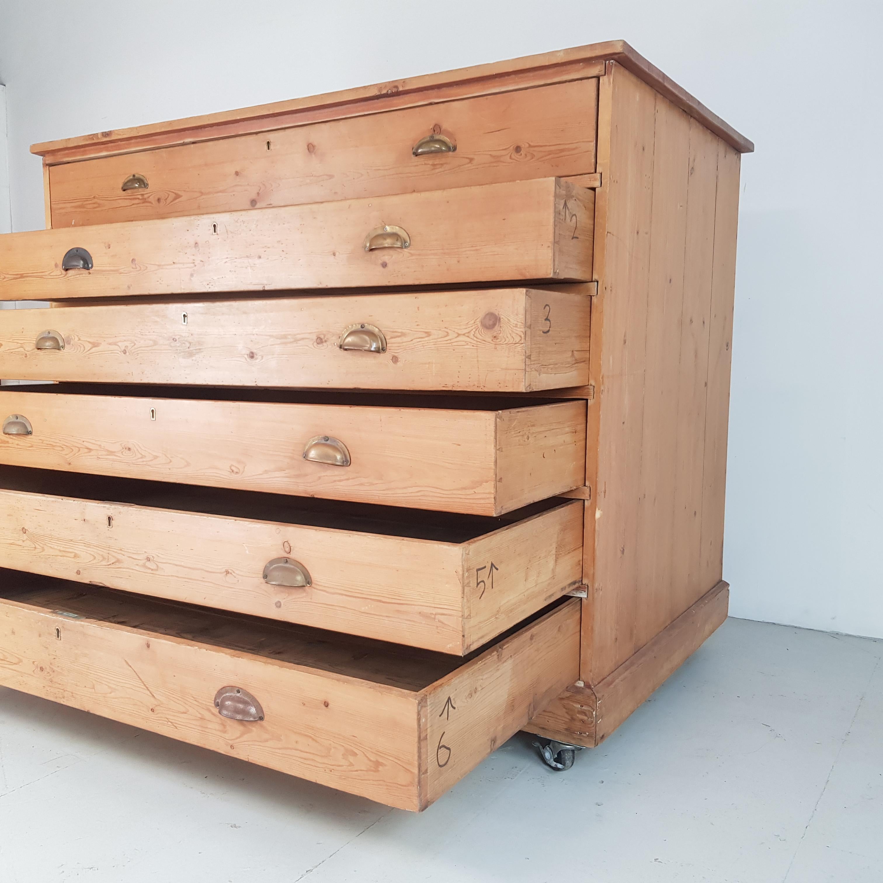Vintage Large 1930s Plan Chest with Brass Handles For Sale 5