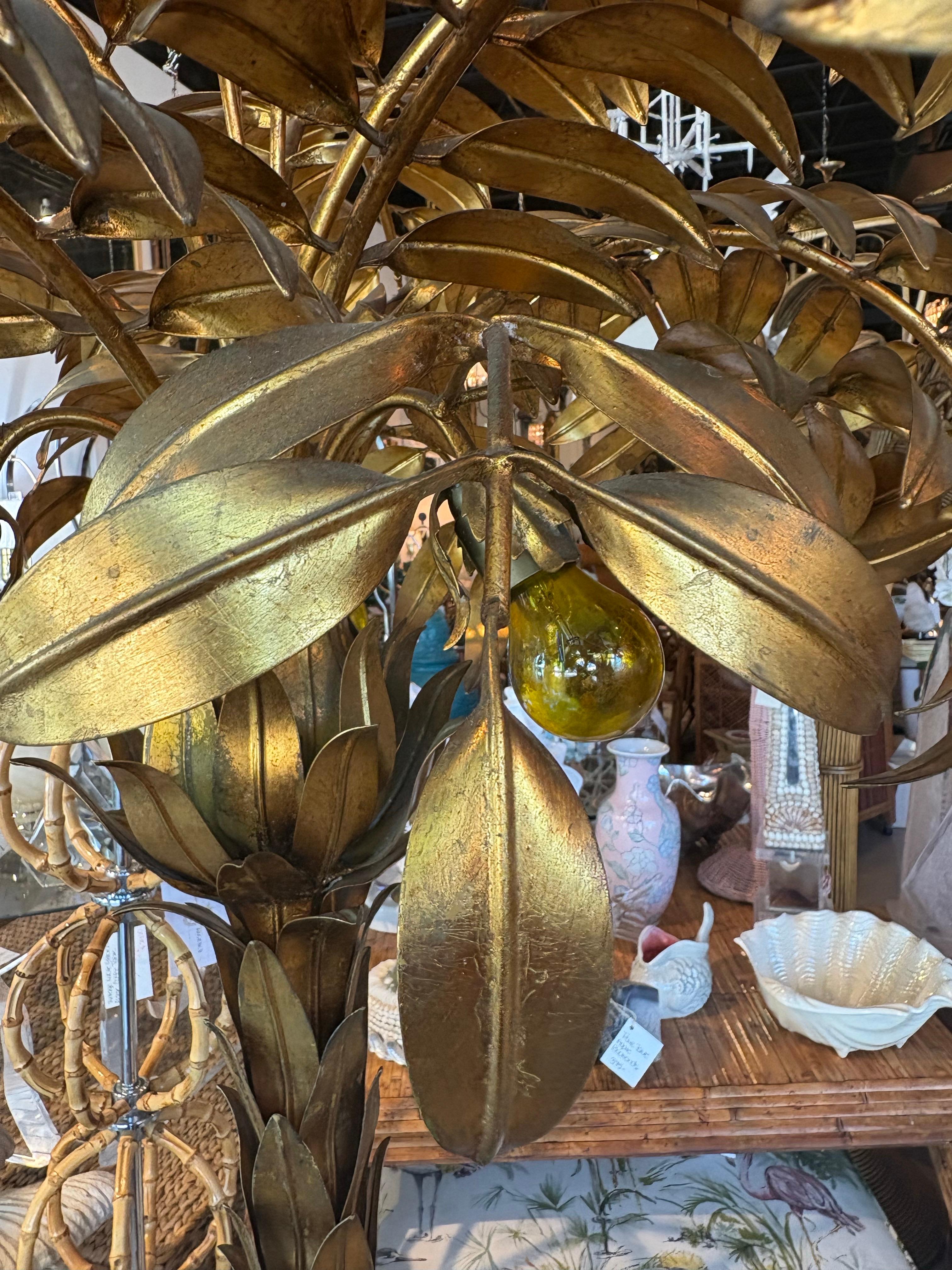 Lámpara de pie vintage grande Hans Kogl de los años 70 de metal dorado con palmeras recién cableada en venta 10