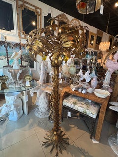 Vintage Large 1970s Hans Kogl Gold Gilt Metal Palm Tree Floor Lamp Newly Wired