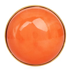 Vintage Large 23mm Natural Coral 18K Gold Statement Earri