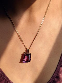 Vintage Large 28ct Ametrine Amethyst Diamond Pendant 9ct Yellow Gold