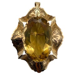 Vintage Large 30 Carat Yellow Quartz Brooch Pendant