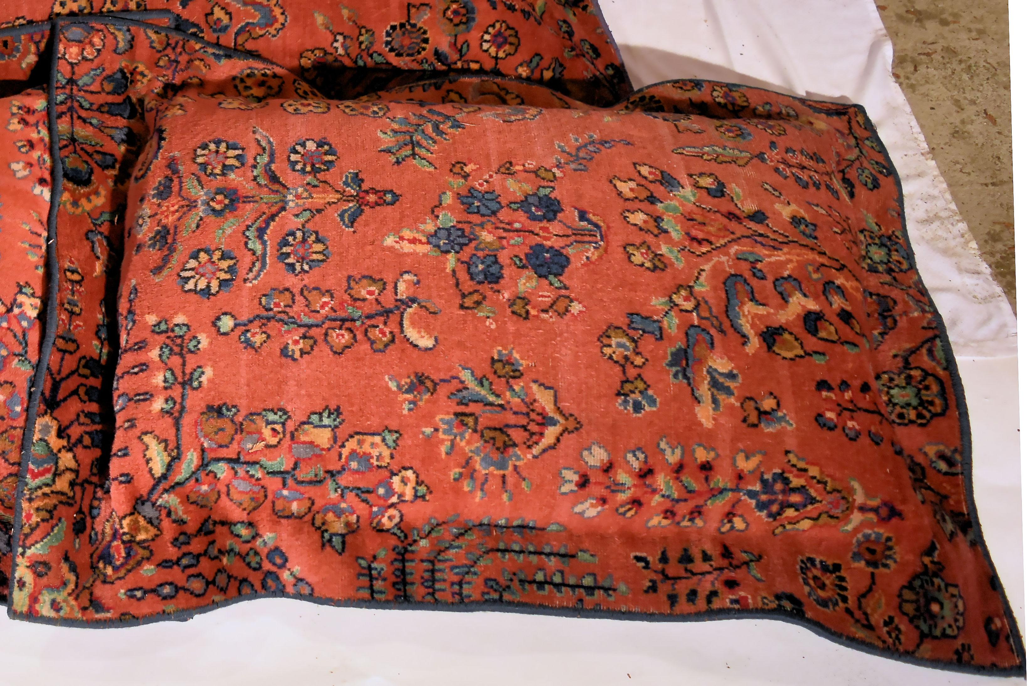 East Asian Vintage Large Wool Rug Pillows, Mid-20th Century, Chinese Rug Fragment