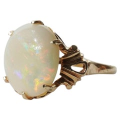 Vintage Large 4.35ct Australian Solid White Opal 10K Gold Cocktail Ring O / 7