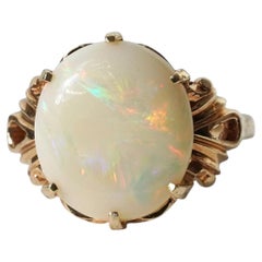 Vintage Large 4.35ct Australian Solid White Opal 10K Gold Cocktail Ring O / 7