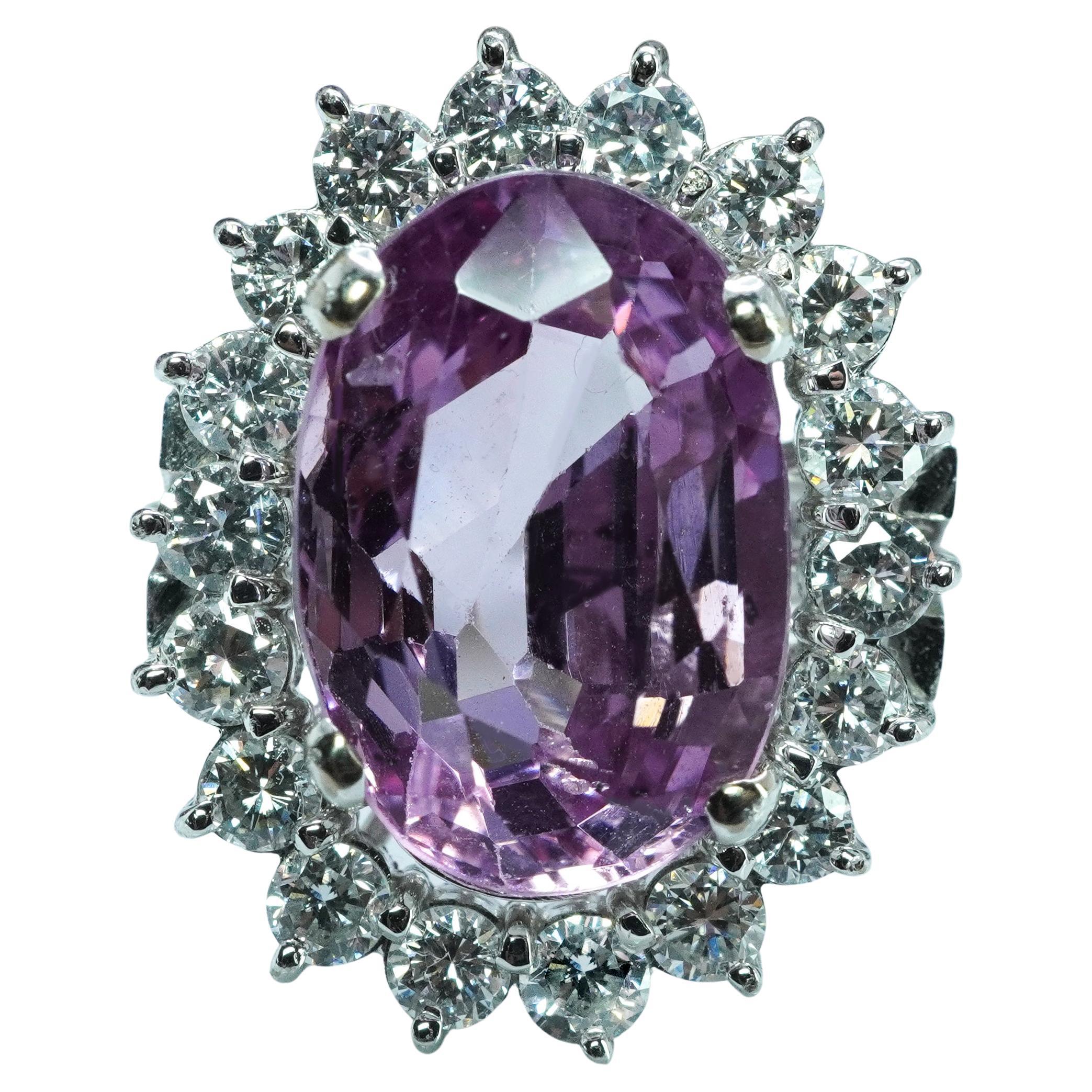 Vintage Large 4.84ct Natural Pink Spinel Diamond Ring 14K White Gold AGI Cert