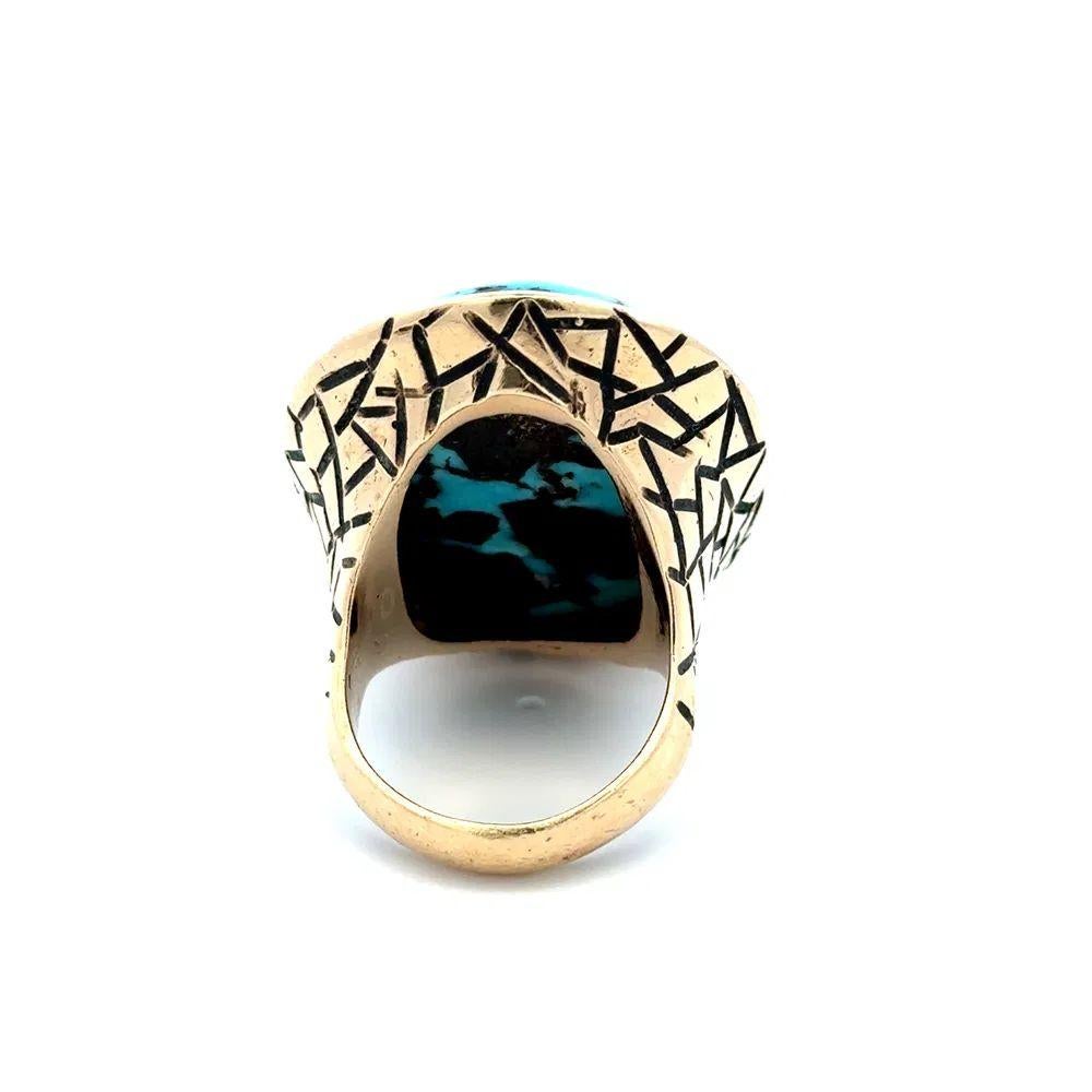 Oval Cut Vintage Large 50 Carat Turquoise Detailed Gold Statement Ring For Sale