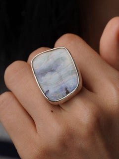 Vintage Large 50ct Australian Solid Boulder Opal Sterling Silver Ring T / 9.5