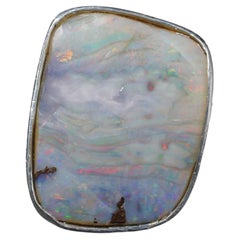 Vintage Large 50ct Australian Solid Boulder Opal Sterling Silver Ring T / 9.5