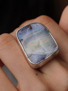 Vintage Large 50ct Australian Solid Boulder Opal Sterling Silver Ring U / 10