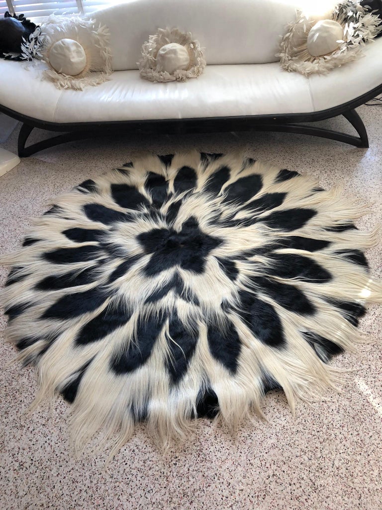 Vintage Large Circular Colobus Monkey Fur Floor Rug, circa 1969, Fully