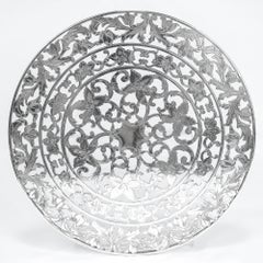 Vintage Large 8" Webster Co Silver Overlay & Glass Wine Coaster or Table Trivet