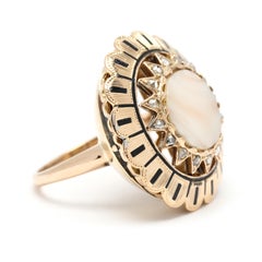 Vintage Large Agate & Diamond Statement Rig, 14k Yellow Gold, Ring Size 5