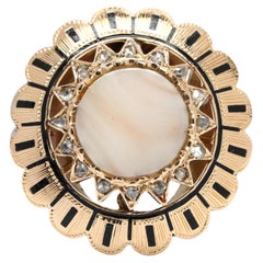 Vintage Large Agate & Diamond Statement Rig, 14k Yellow Gold, Ring Size 5
