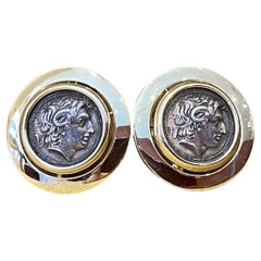 Vintage Large Ancient Coin Button Earrings in 18k Yellow Gold