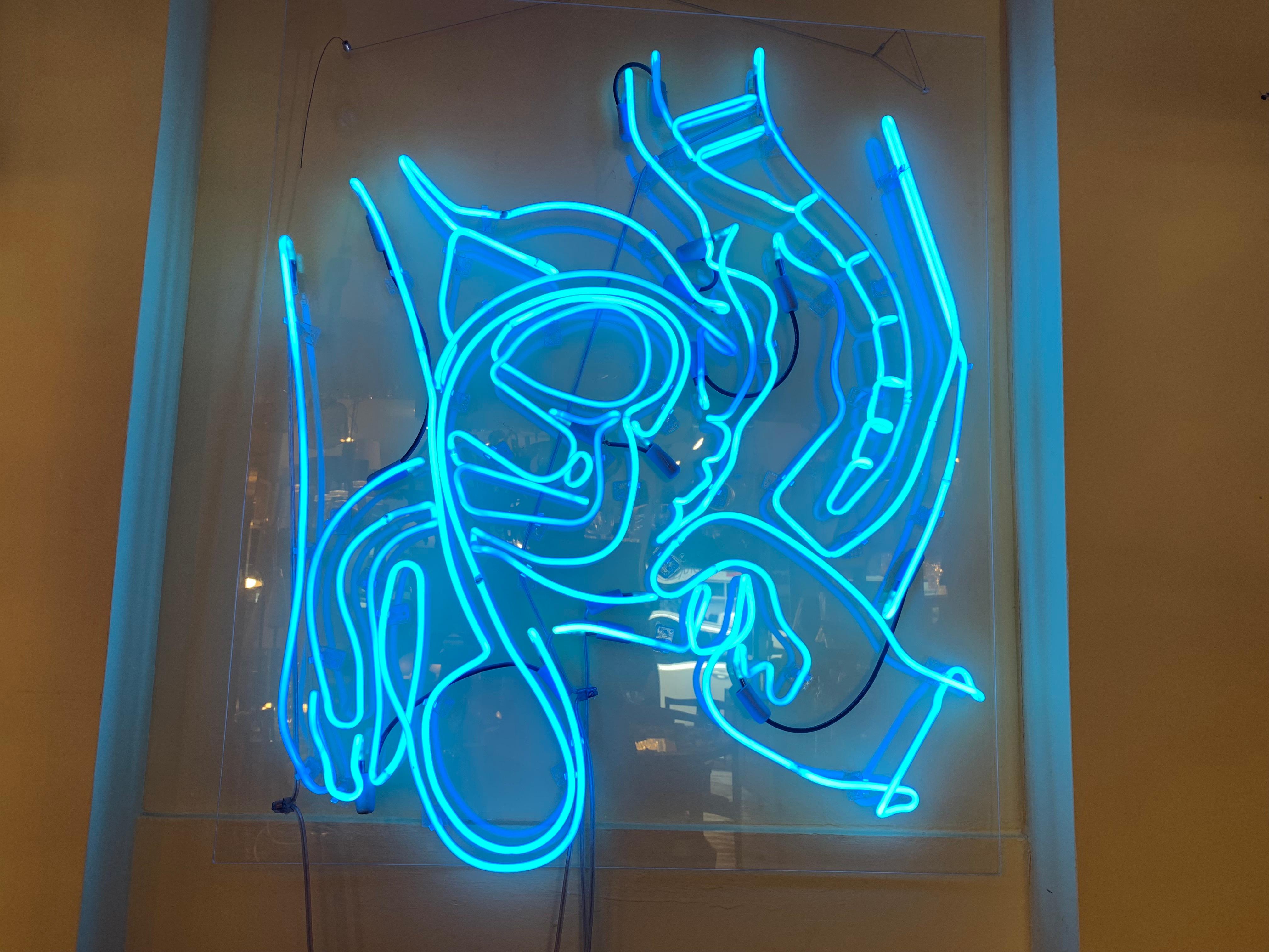 American Vintage Large Anthony James Blue Prostrate Neon Backed on Perspex