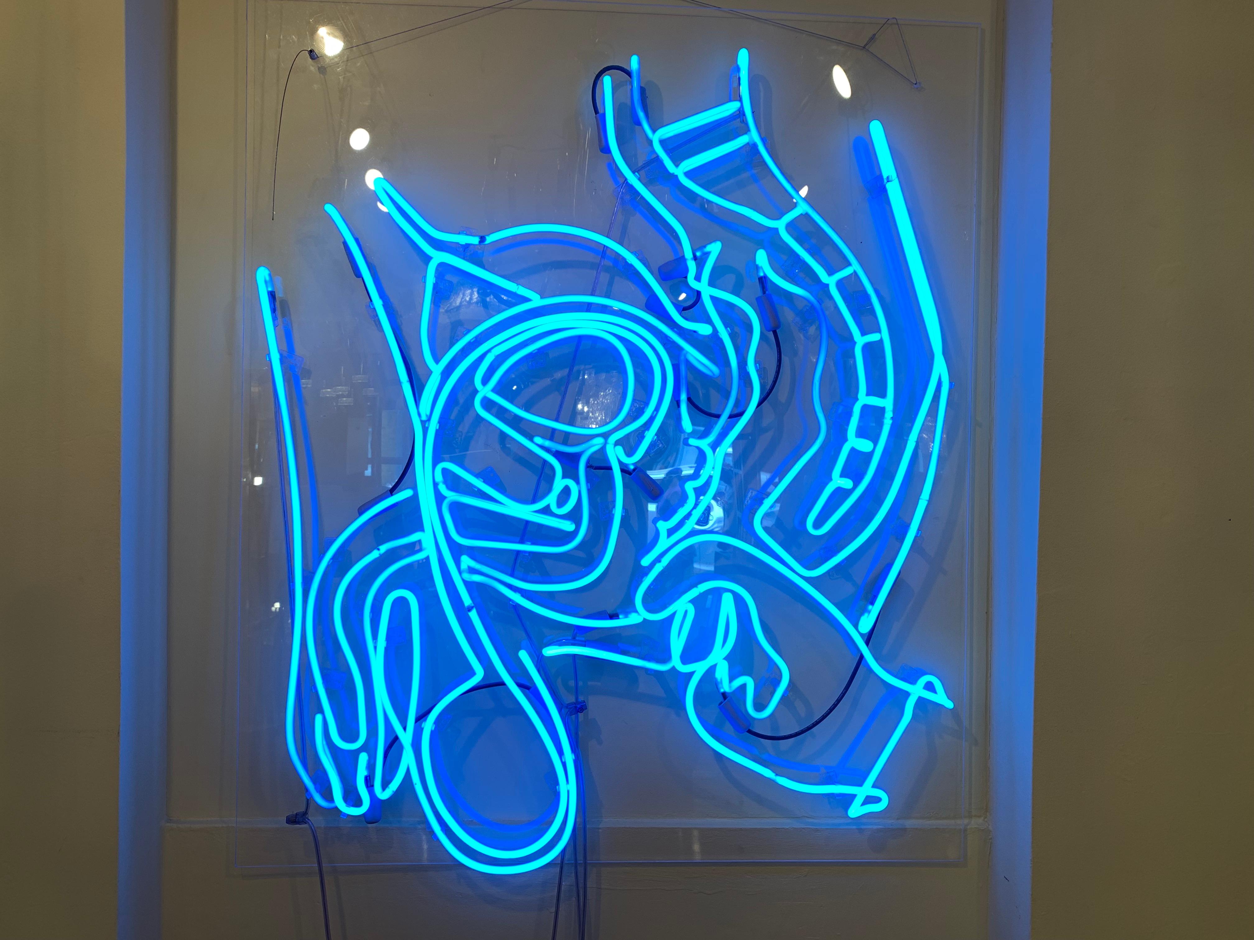 Acrylic Vintage Large Anthony James Blue Prostrate Neon Backed on Perspex