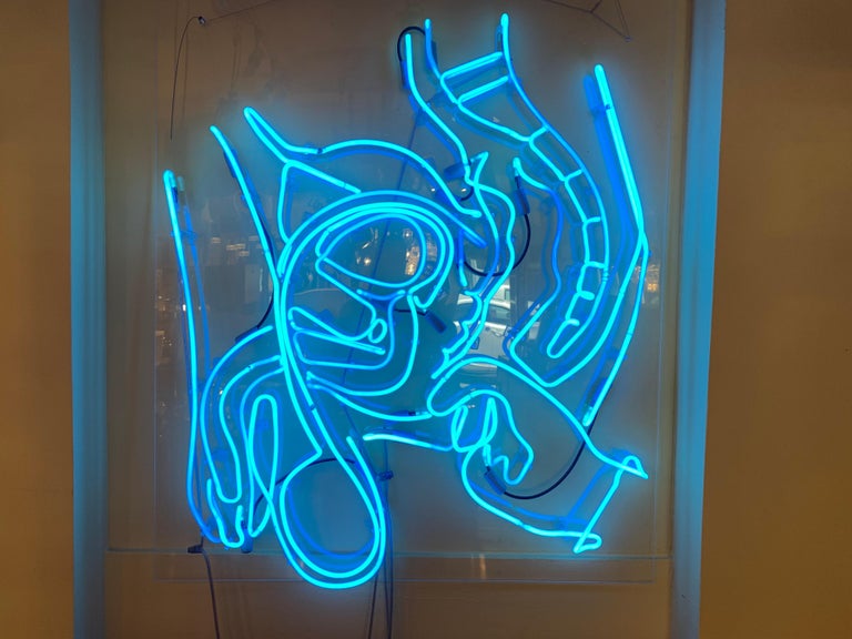 Vintage Large Anthony James Blue Prostrate Neon Backed on
