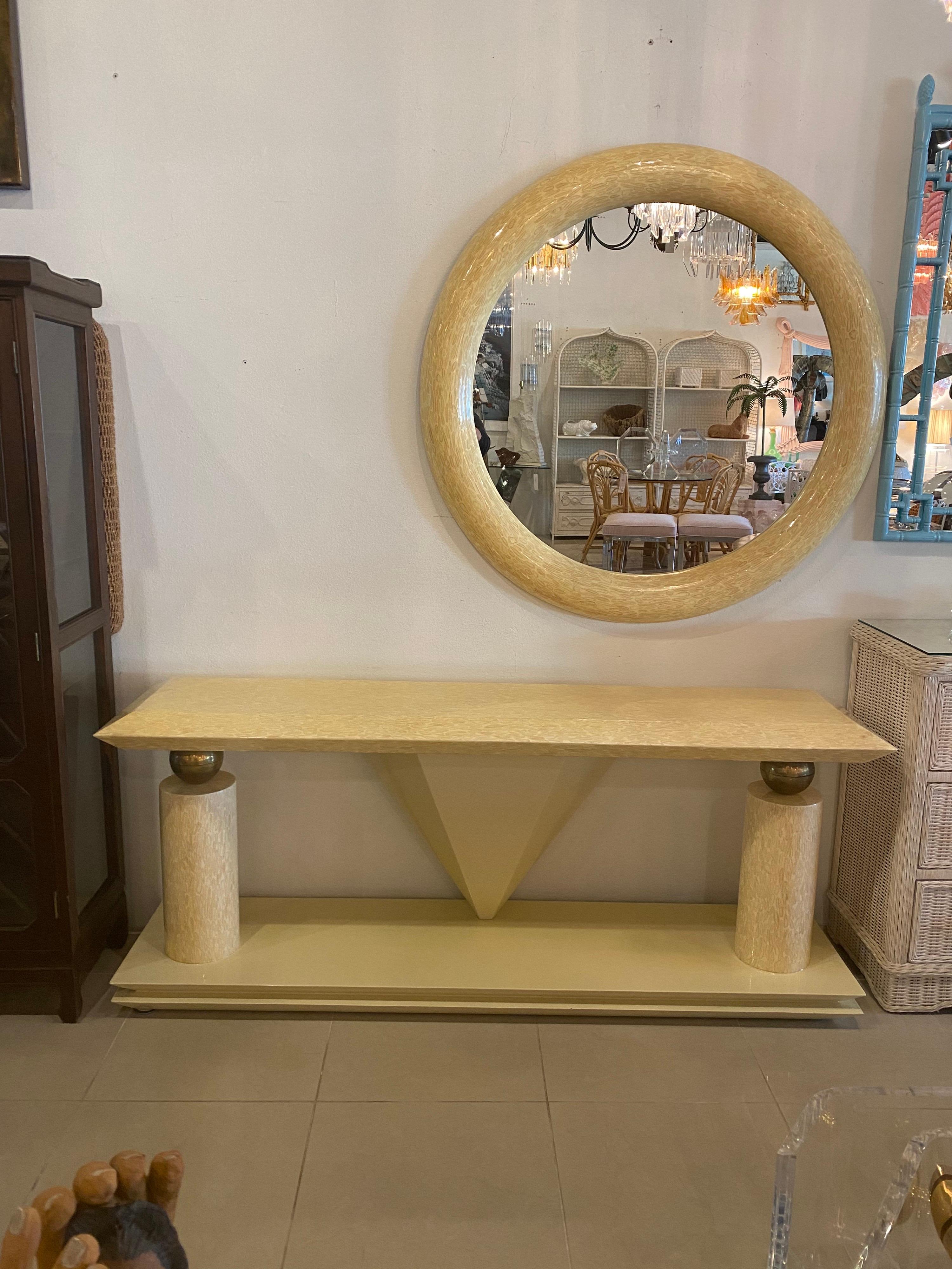 Vintage antler bone console table with brass accents. Brass was left original with patina and not polished but can be if desired. 