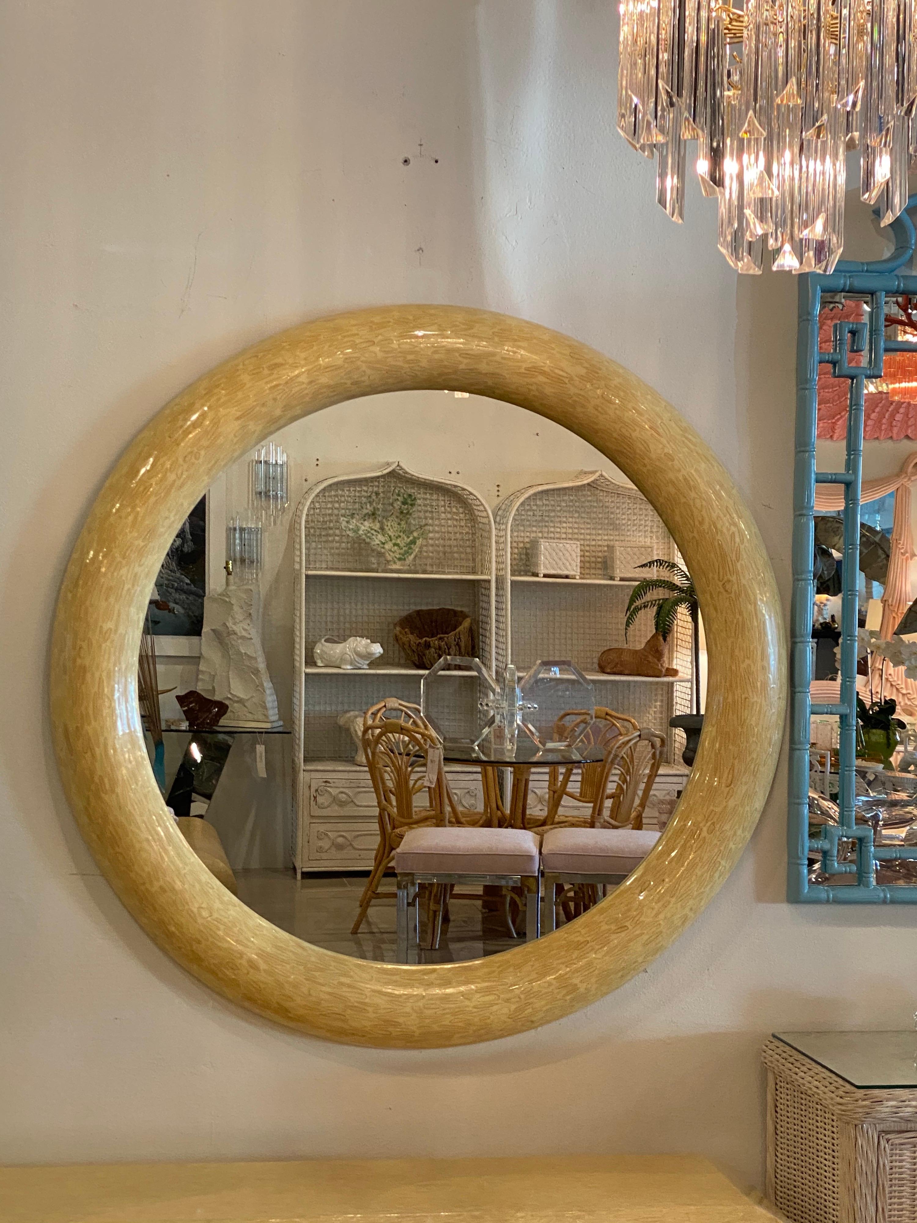 Colombian Vintage Large Antler Bone Round Mirror in the Style of Enrique Garcel