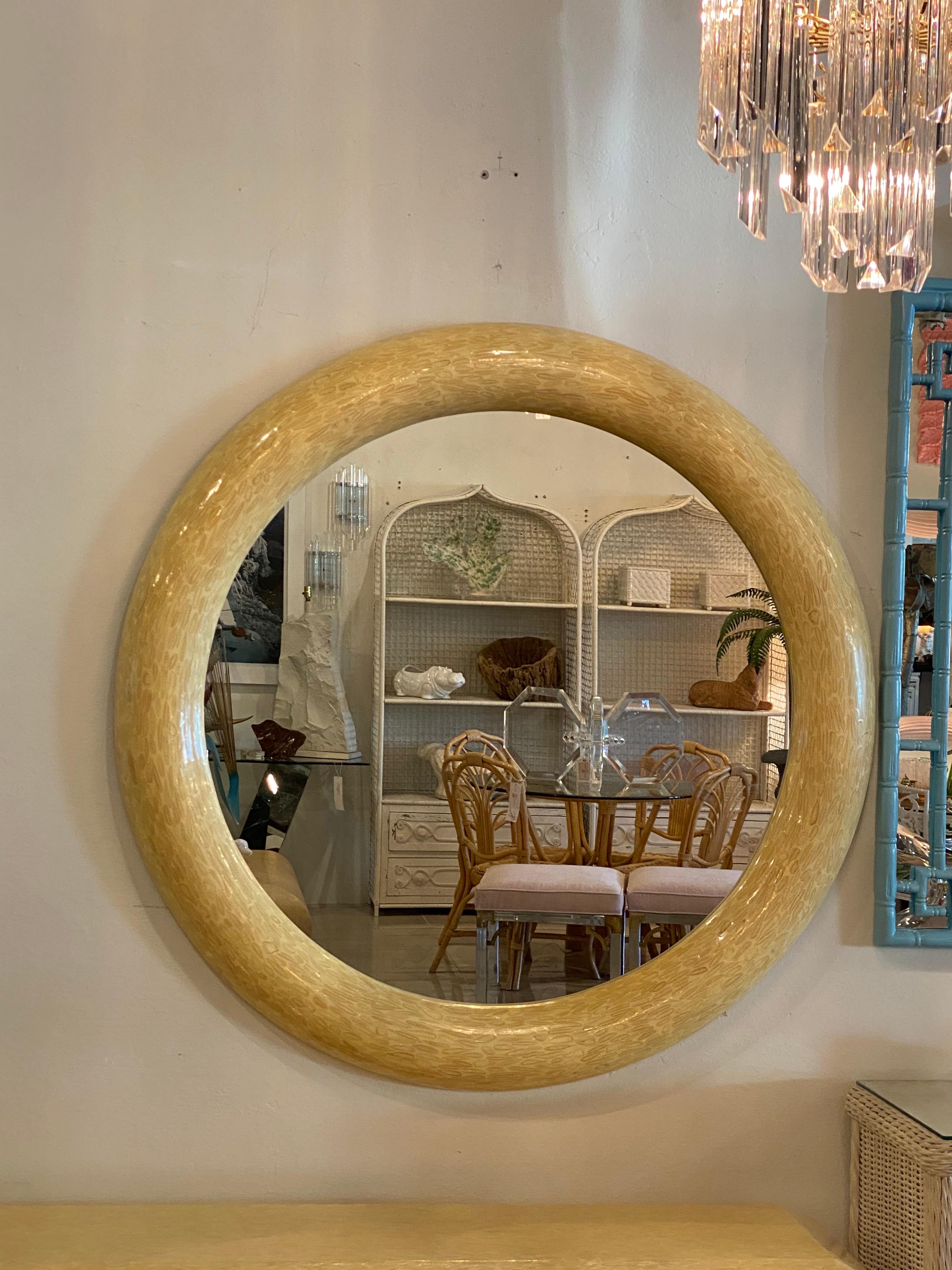 Vintage Large Antler Bone Round Mirror in the Style of Enrique Garcel In Good Condition In West Palm Beach, FL