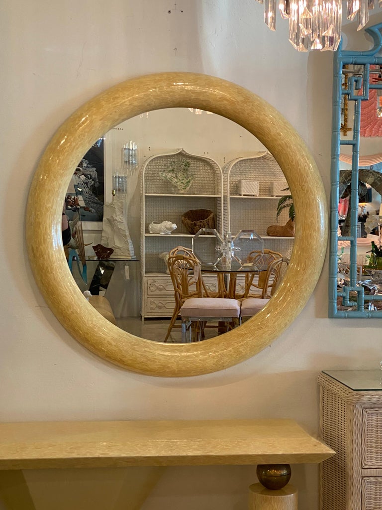 Vintage Large Antler Bone Round Mirror in the Style of Enrique Garcel ...