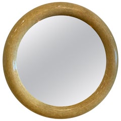 Grand miroir rond vintage en bois d'os en bois de cervidé dans le style d'André Garcel