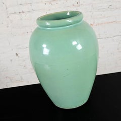 Vintage Large Arts & Crafts Sea Green Crackle Glazed Urn Shaped Floor Vase