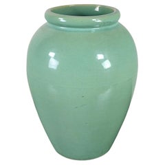 Antique Large Arts & Crafts Sea Green Crackle Glazed Urn Shaped Floor Vase 