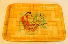 Vintage Large Asian Bamboo Serving Tray