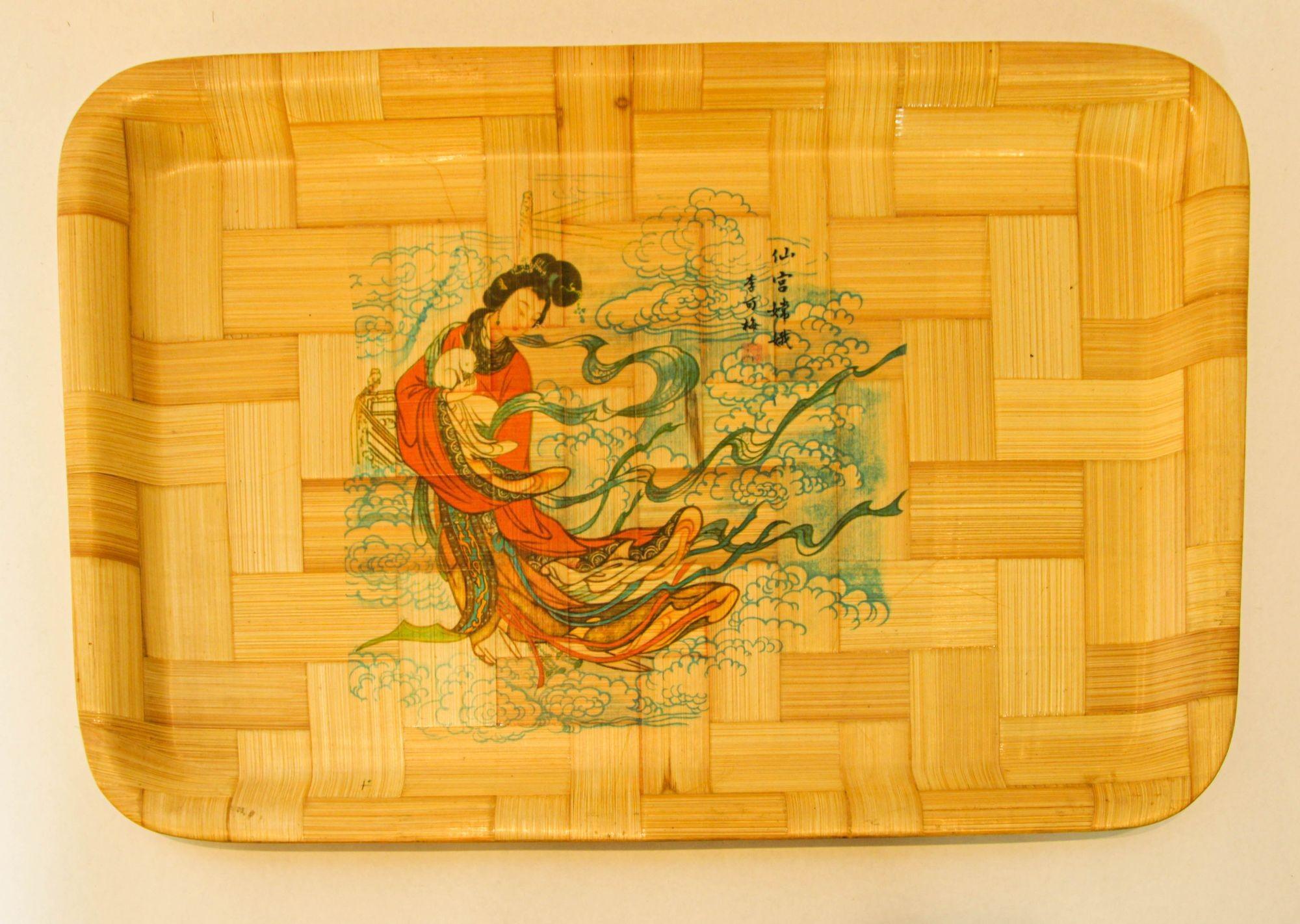 Großes asiatisches Serviertablett aus Bambus (Chinoiserie) im Angebot